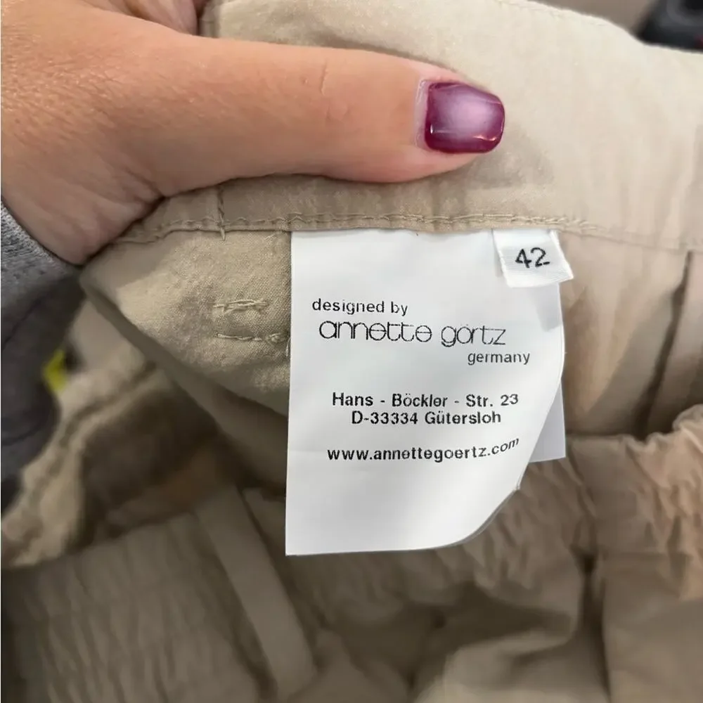 Annette Goertz Luxury Designer Beige Straight Leg Pants Large